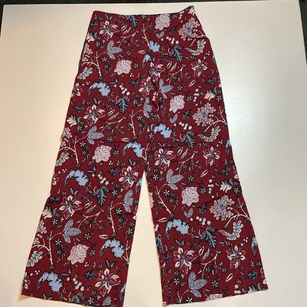 Diane Von Furstenberg Canton Brodeaux Silk Floral Pant Trouser Red Stretch Summe